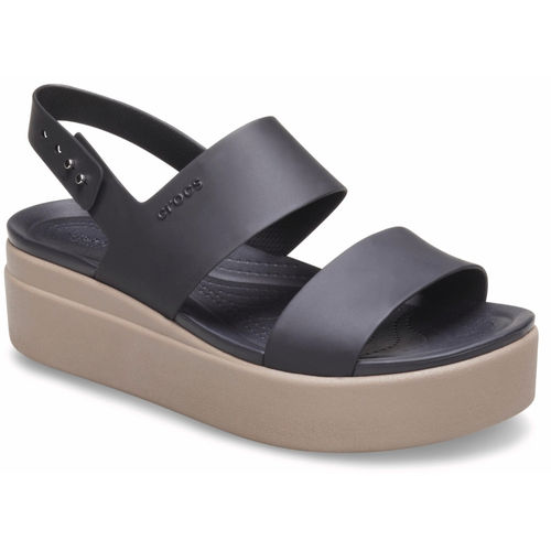 Crocs Women Brooklyn Low Wedge Black Sandals (US 8)