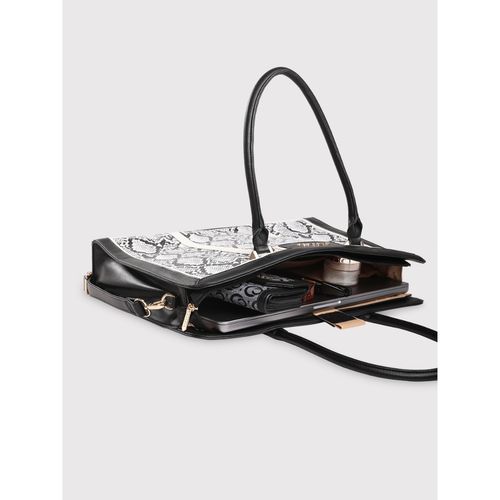 Caprese Ellis Snake skin Print Black Faux Leather Large Laptop Bag