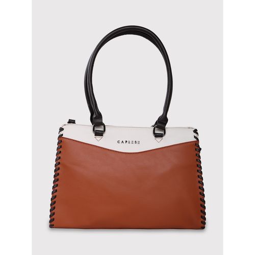 Buy Caprese Rome Solid Tan Faux Leather Medium Satchel Handbag Online