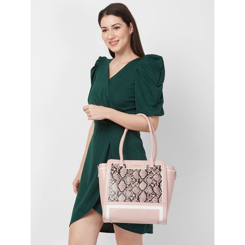 Caprese Ellis Snakeskin Print Pink Faux Leather Large Tote Handbag