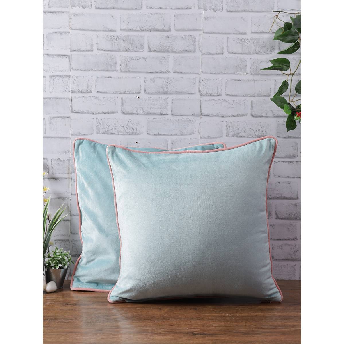 eyda Velvet Aqua Color Cushion Cover Set Of 2-18X18 Inch