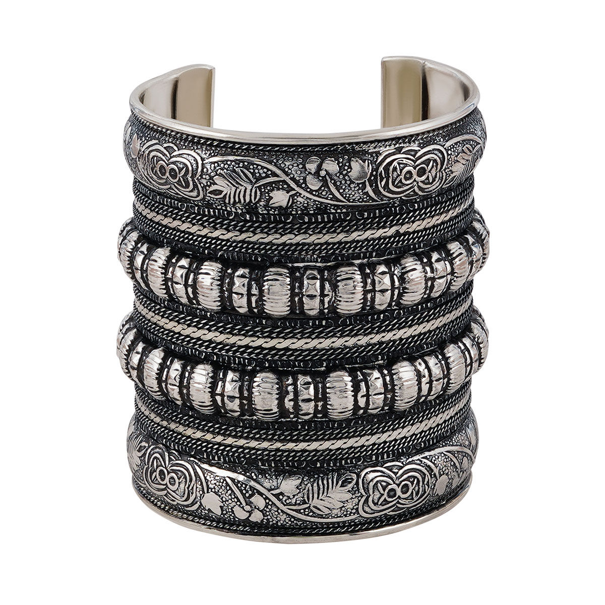 Buy Teejh Dhel Silver Oxidised Cuff Bracelet Online