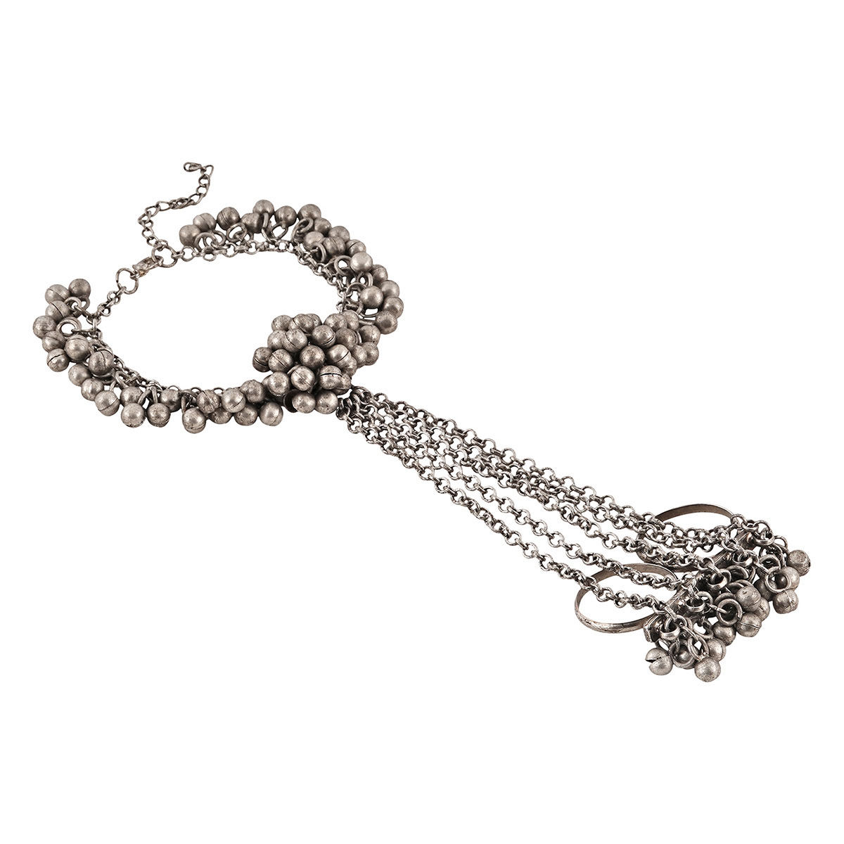 Buy Teejh Ishala Silver Oxidised Ghungroo Hathphool Online Buy Teejh Ishala Silver Oxidised Ghungroo Hathphool Online