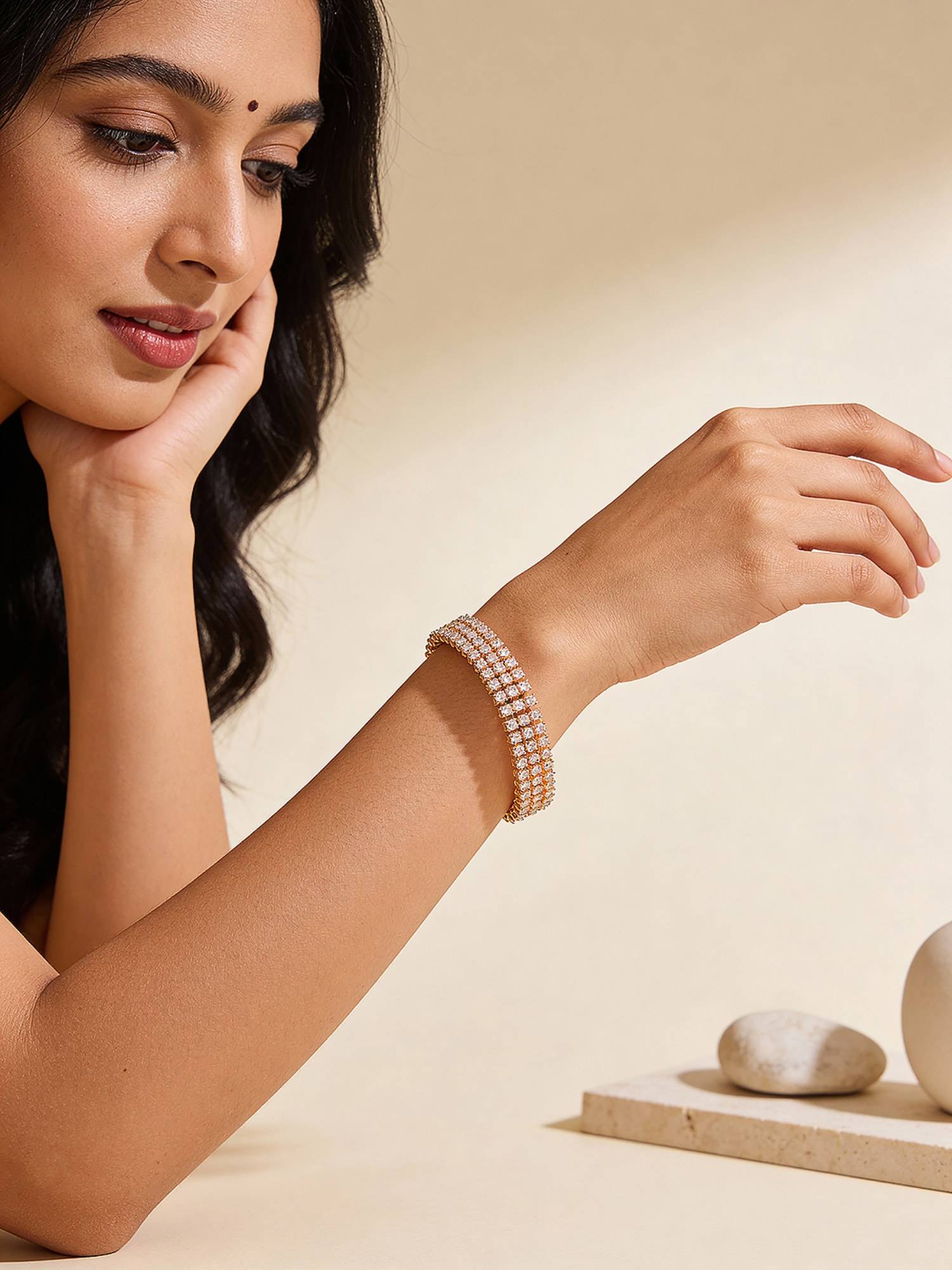 Saraf RS Jewellery Gold Plated White AD Zircon Studded Trendy Bracelet