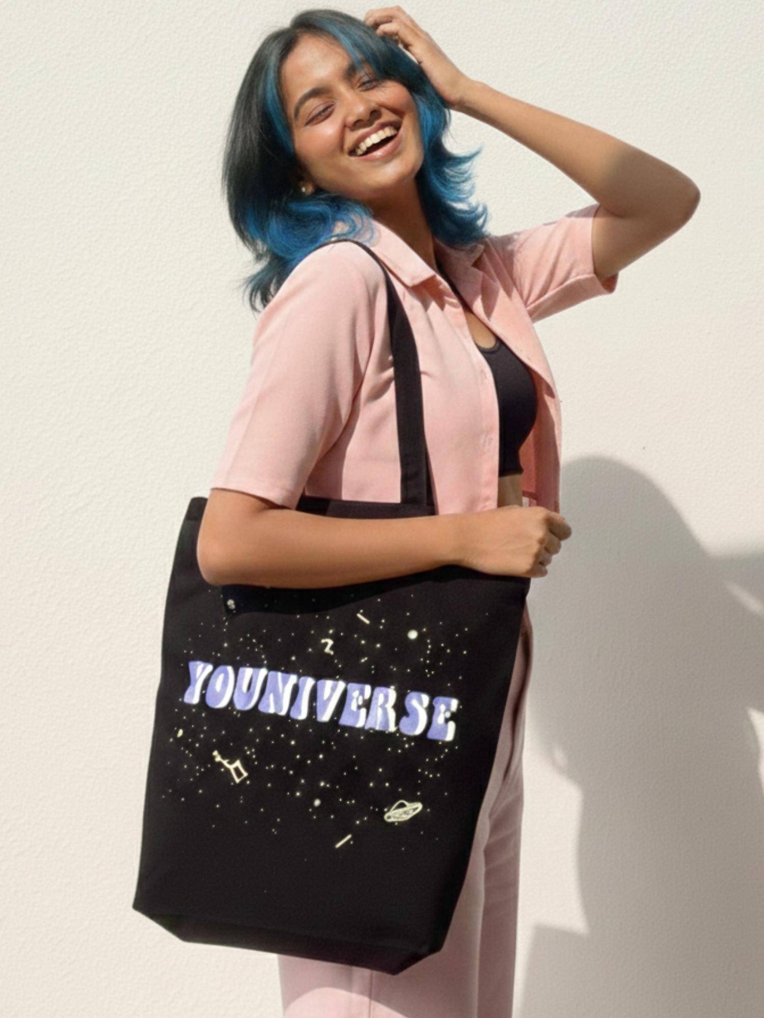 EcoRight Black Youniverse Canvas Tote Bag with Zip
