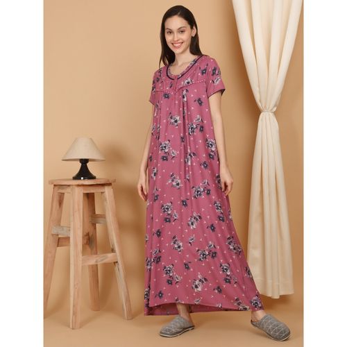 Buy Sweet Dreams Pink Women Printed Full Length Night Dress Online
