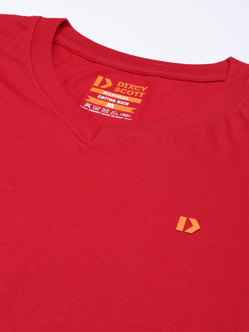 Dixcy Scott Maximus Mens Anti Microbial Finish V-neck Short Sleeve Solid  T-shirt Red