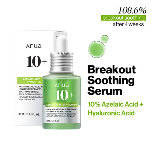Anua Azelaic Acid 10 Hyaluron Redness Soothing Serum with Cica Soothes & Calms Acne-Prone Skin