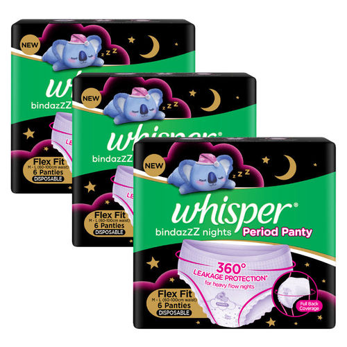 Buy Whisper Bindazzz Nights Period Panties, Pack Of 6 Pants (Pack