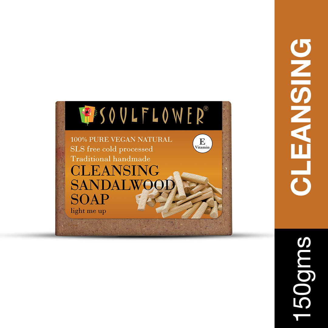 Soulflower Ayurvedic Chandan Sandalwood Cleansing Handmade Soap for Radiant Skin Face Glow