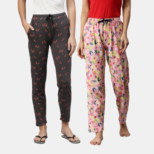 Buy Kryptic Women Printed Pure Cotton Lounge Pants (Pack of 2) Online