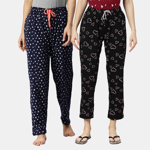 Buy Kryptic Women Printed Pure Cotton Lounge Pants (Pack of 2) Online