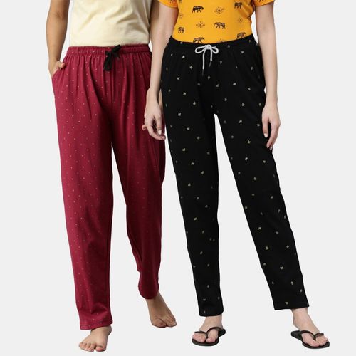 Buy Kryptic Women Printed Pure Cotton Lounge Pants (Pack of 2) Online