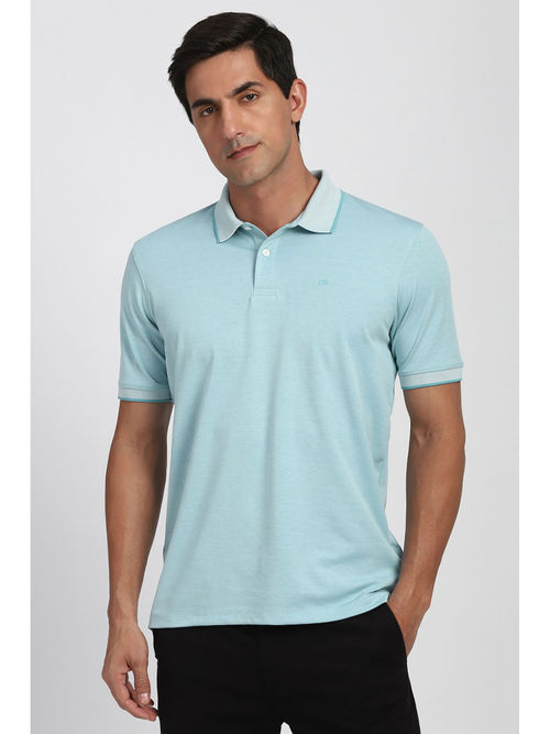 Buy Peter England Men Light Blue Textured Polo Neck T-Shirt Online