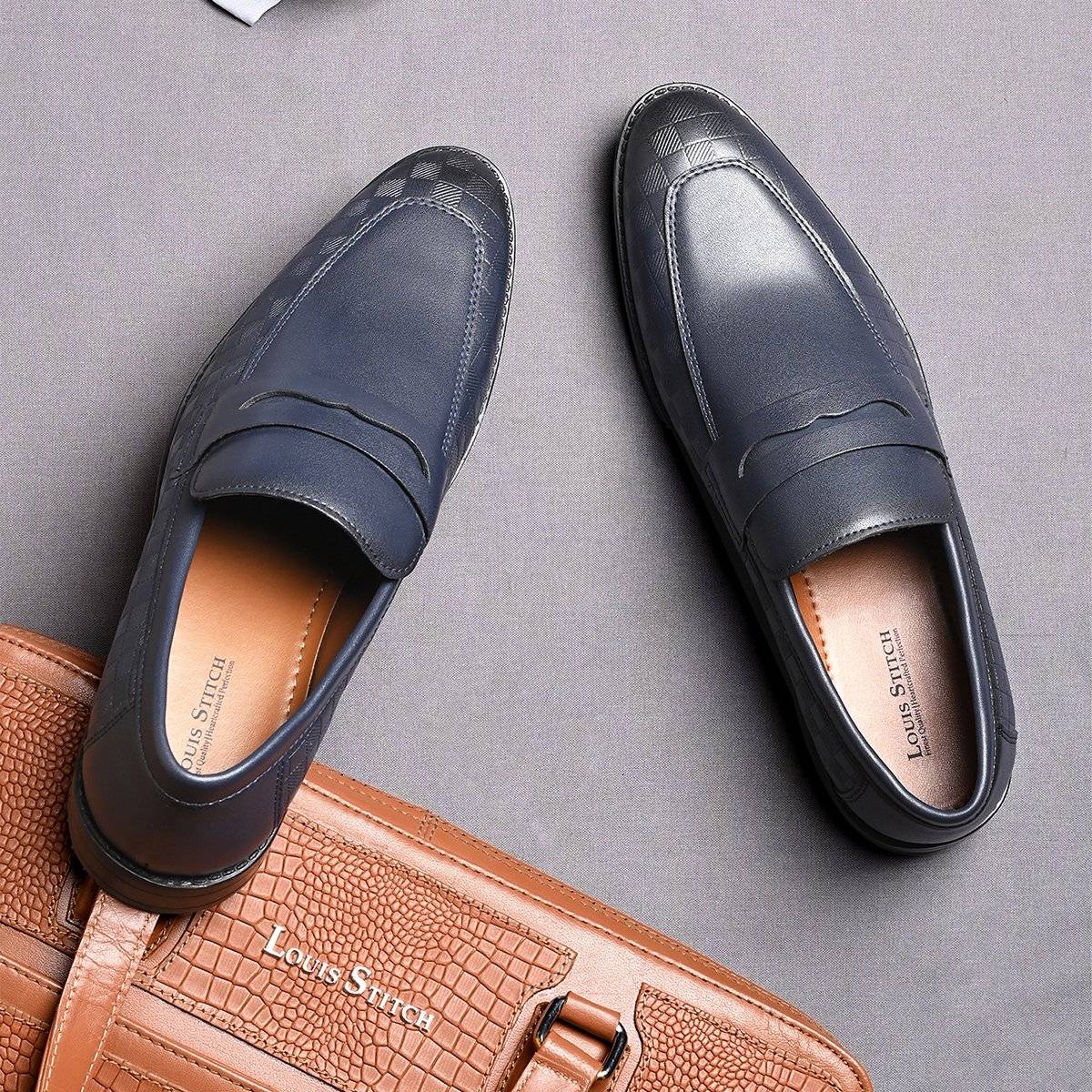 Buy Louis Stitch Navy Blue Men Leatherette Formal Slip On Shoes