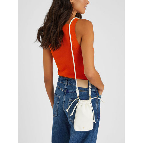 Accessorize London Women White Drawstring Sling Bag