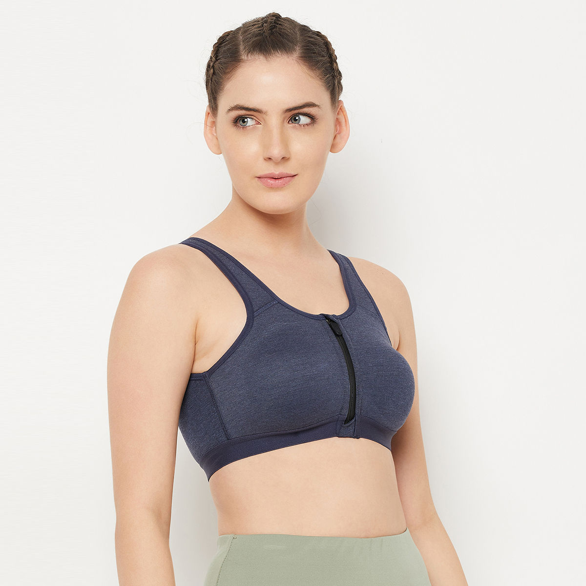 Clovia Cotton High Impact Padded Sports Bra With Front Zipper (40D