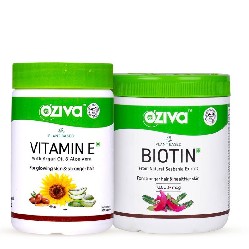 Oziva Stronger and Thicker Hair Routine (Vitamin E Capsules + Plant Based Biotin)