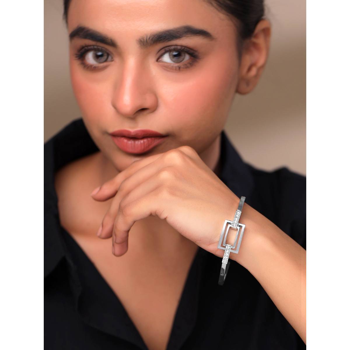Yellow Chimes Silver Cuff Bracelet for Women