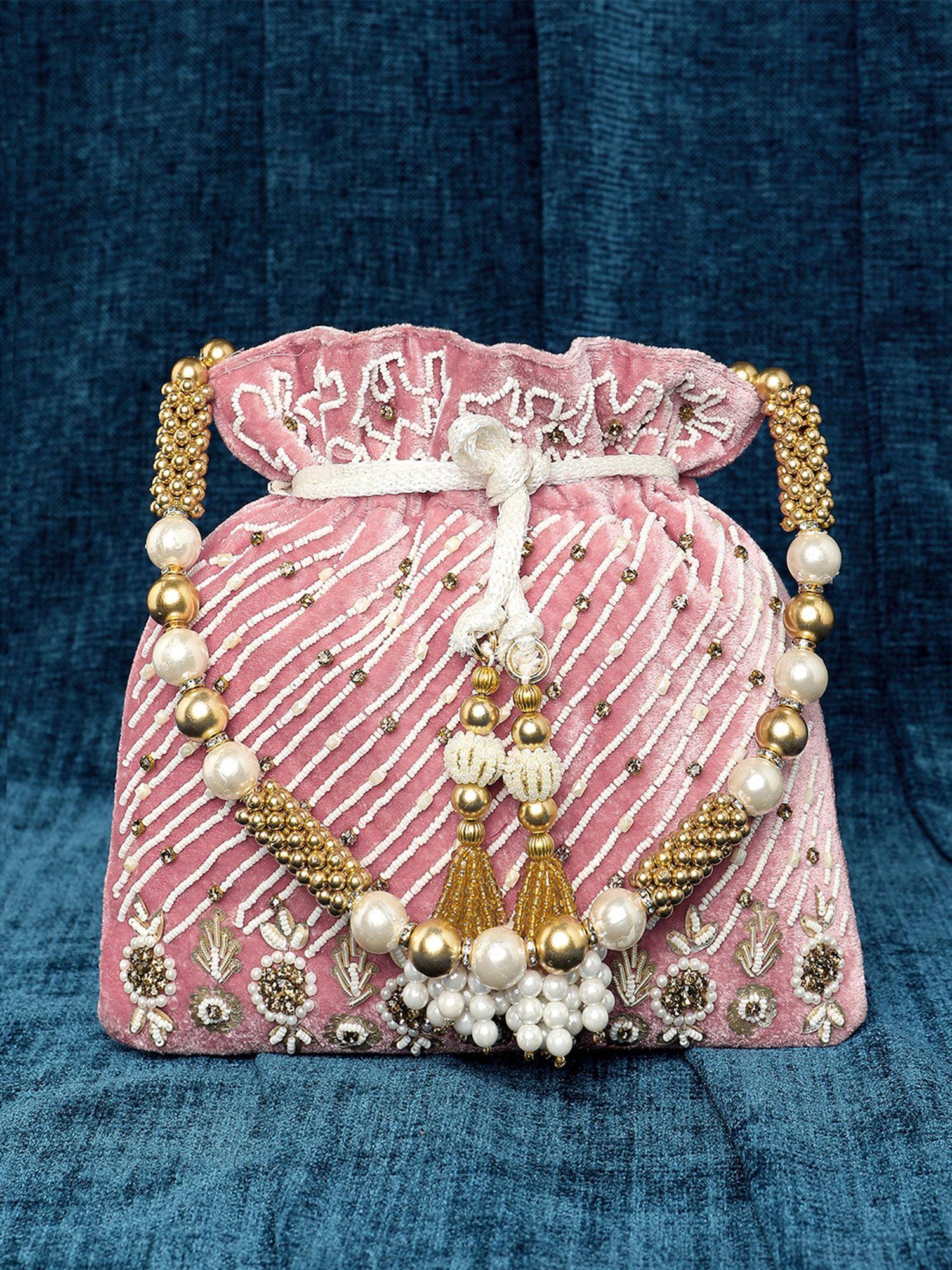 Peora Womens Evening Wristlet Stylish Bridal Pink Potli Bag