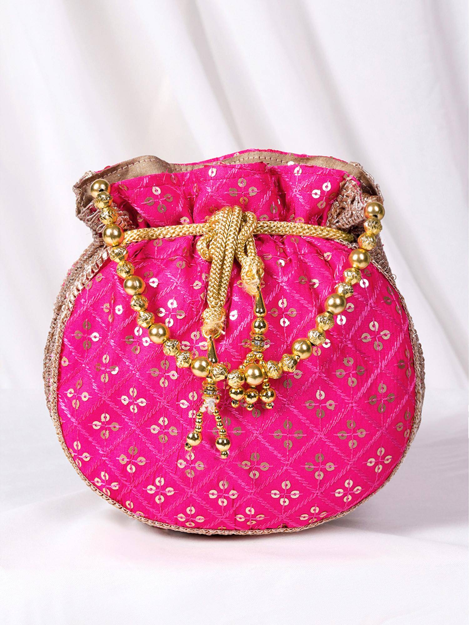 Peora Womens Fancy Evening Rani Pink Ethnic Embroidered Potli Bag