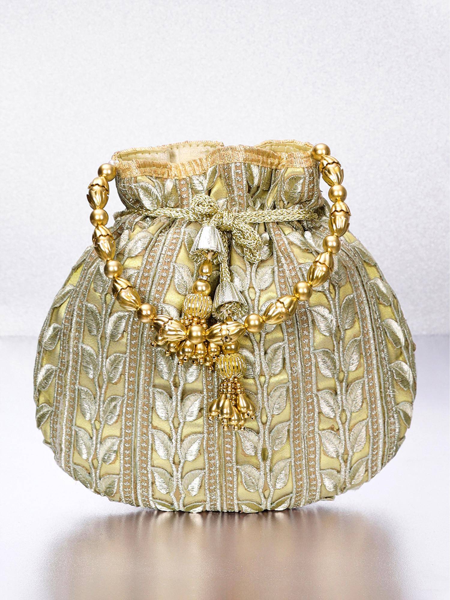 Peora Womens Fancy Evening Golden Embroidered Ethnic Potli Bag