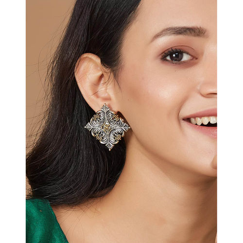 Fabindia Women Silver Big Stud Earrings