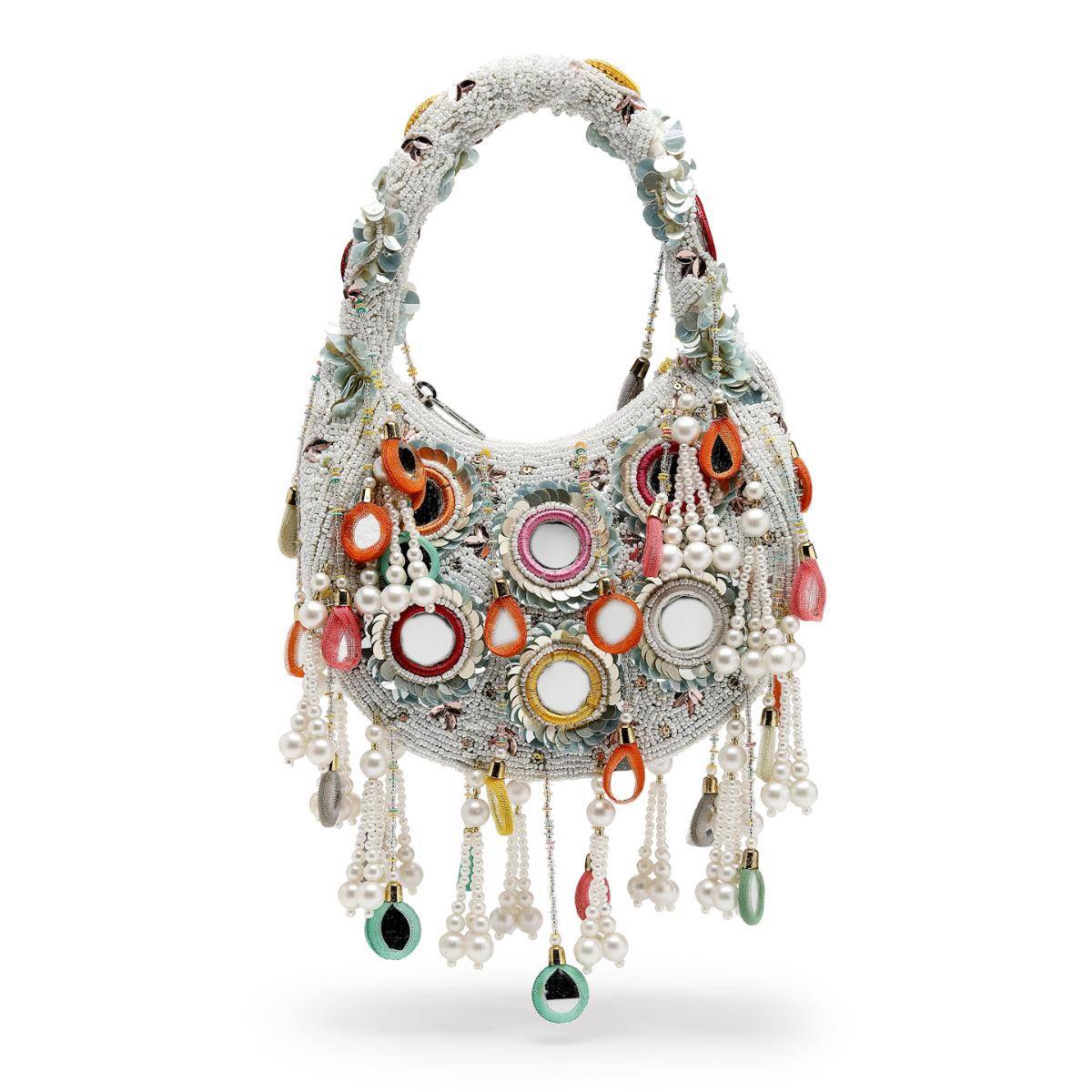 Buy Anekaant Tipify White and Multi Mirror Work Embellished Velvet ...