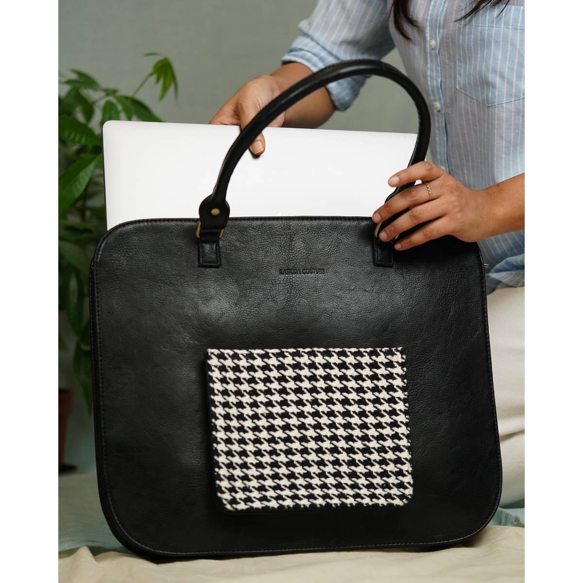 Miri Black Handcrafted Emma Laptop Bag (Upto 16")