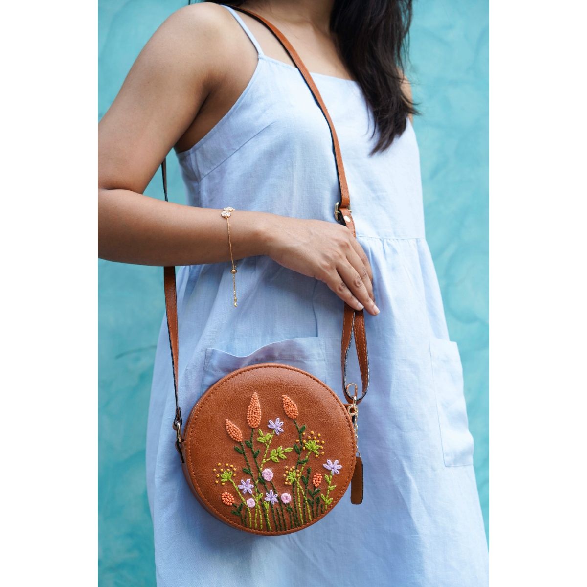 Miri Tan Hand Embroidered Peach Cornfield Sling Bag: Buy Miri Tan