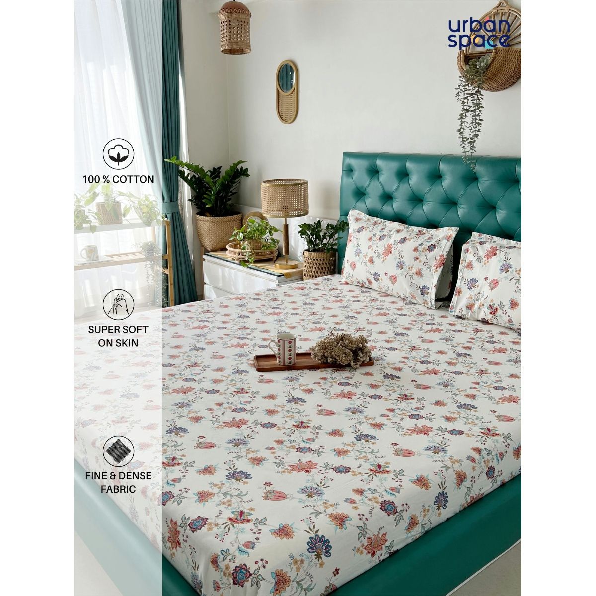 Buy Urban Space Cotton Fitted Bedsheet for King Bed with 2 Pillow