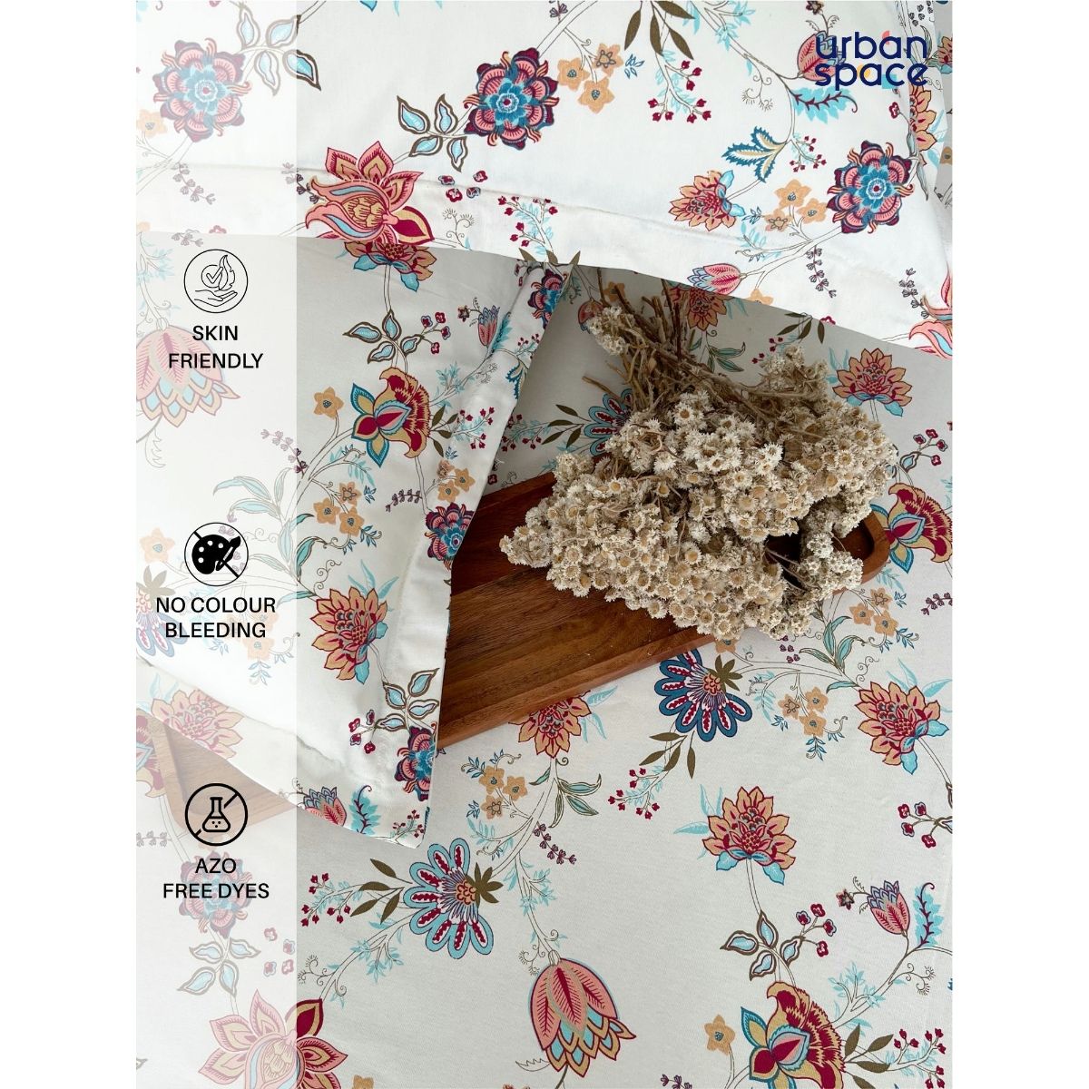 Buy Urban Space Cotton Fitted Bedsheet for King Bed with 2 Pillow