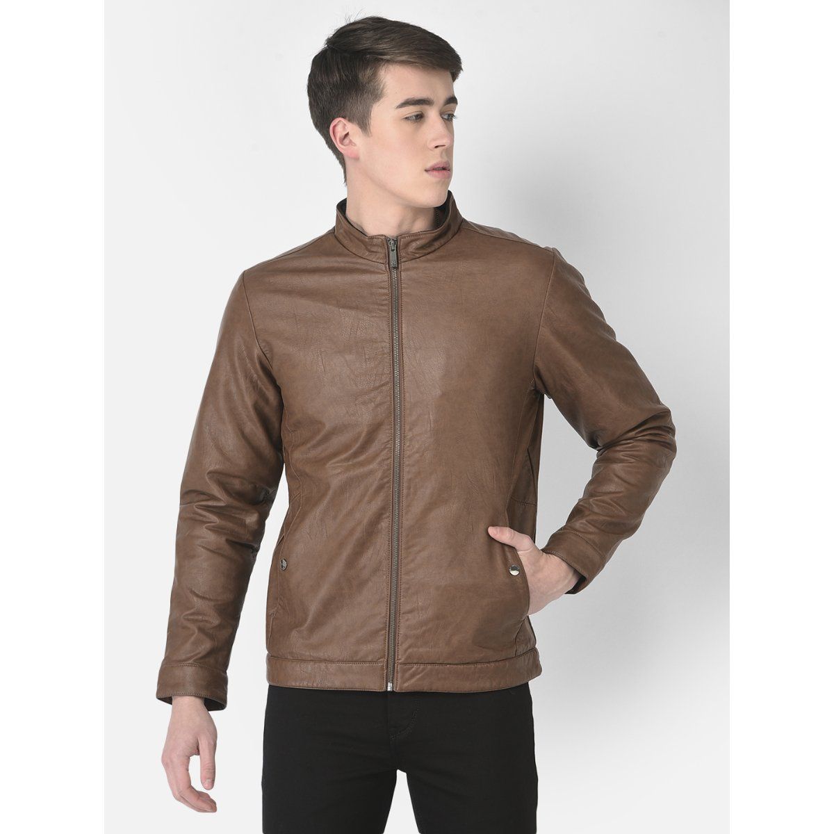 Buy CRIMSOUNE CLUB Men Tan Faux Leather Jacket Online