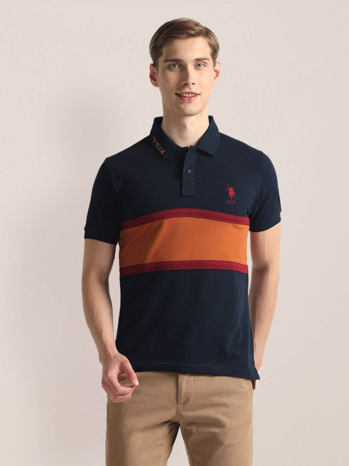 POLO Ribbed Collar Color Block Polo T-Shirt