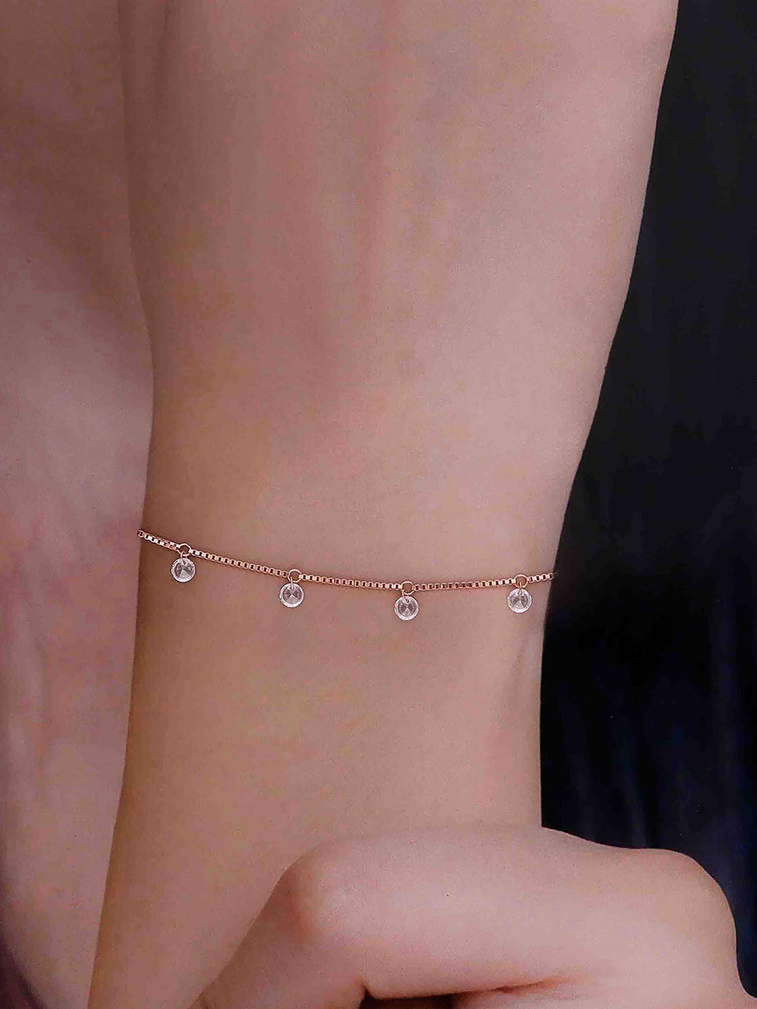 Kai Jewel 925 Silver Rose Gold Plated Minimalist Charm Drop Stone Bracelet