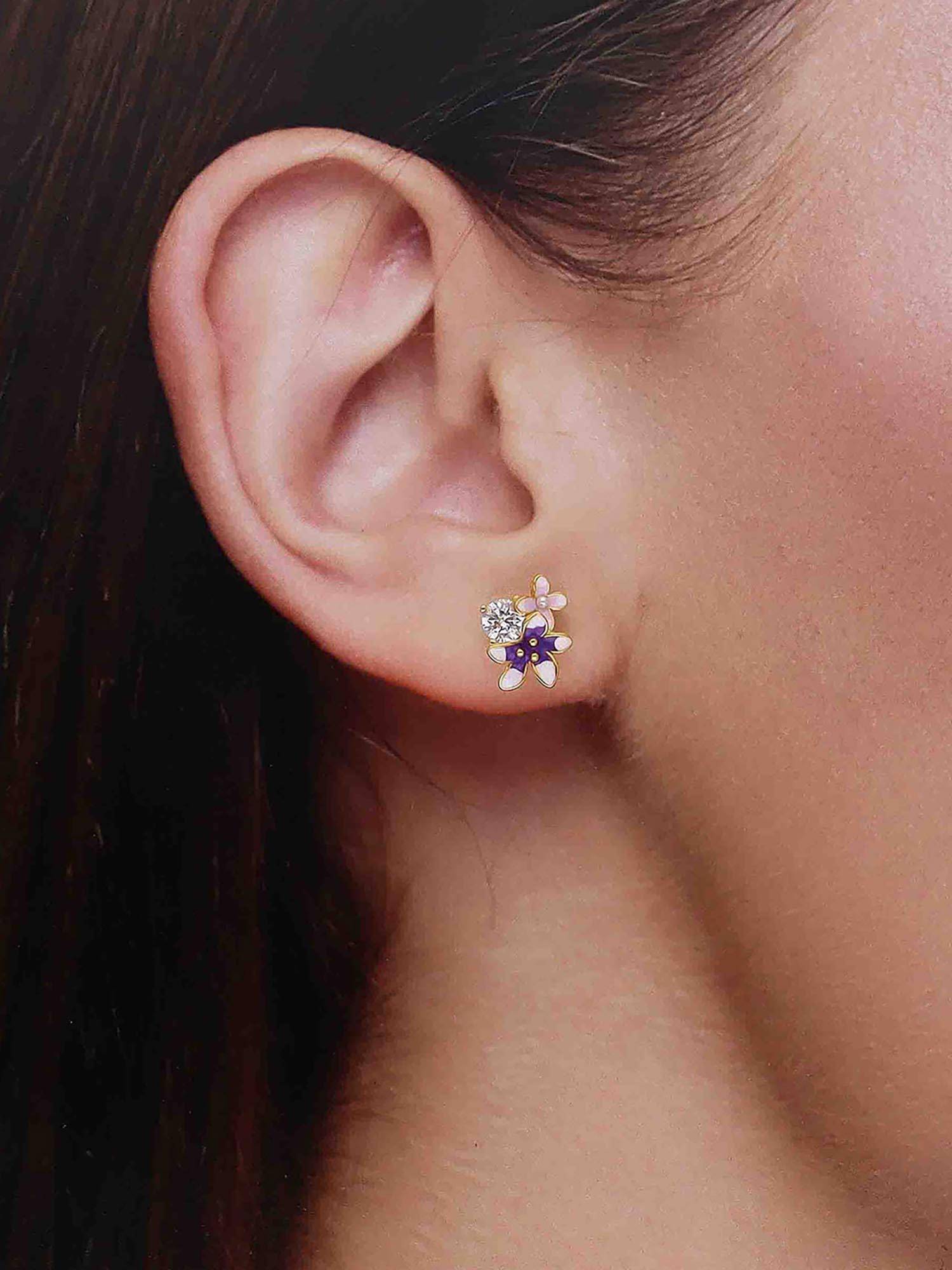 Kai Jewel 925 Silver Gold Plated Sparkling Enamel Flower Stud Earrings