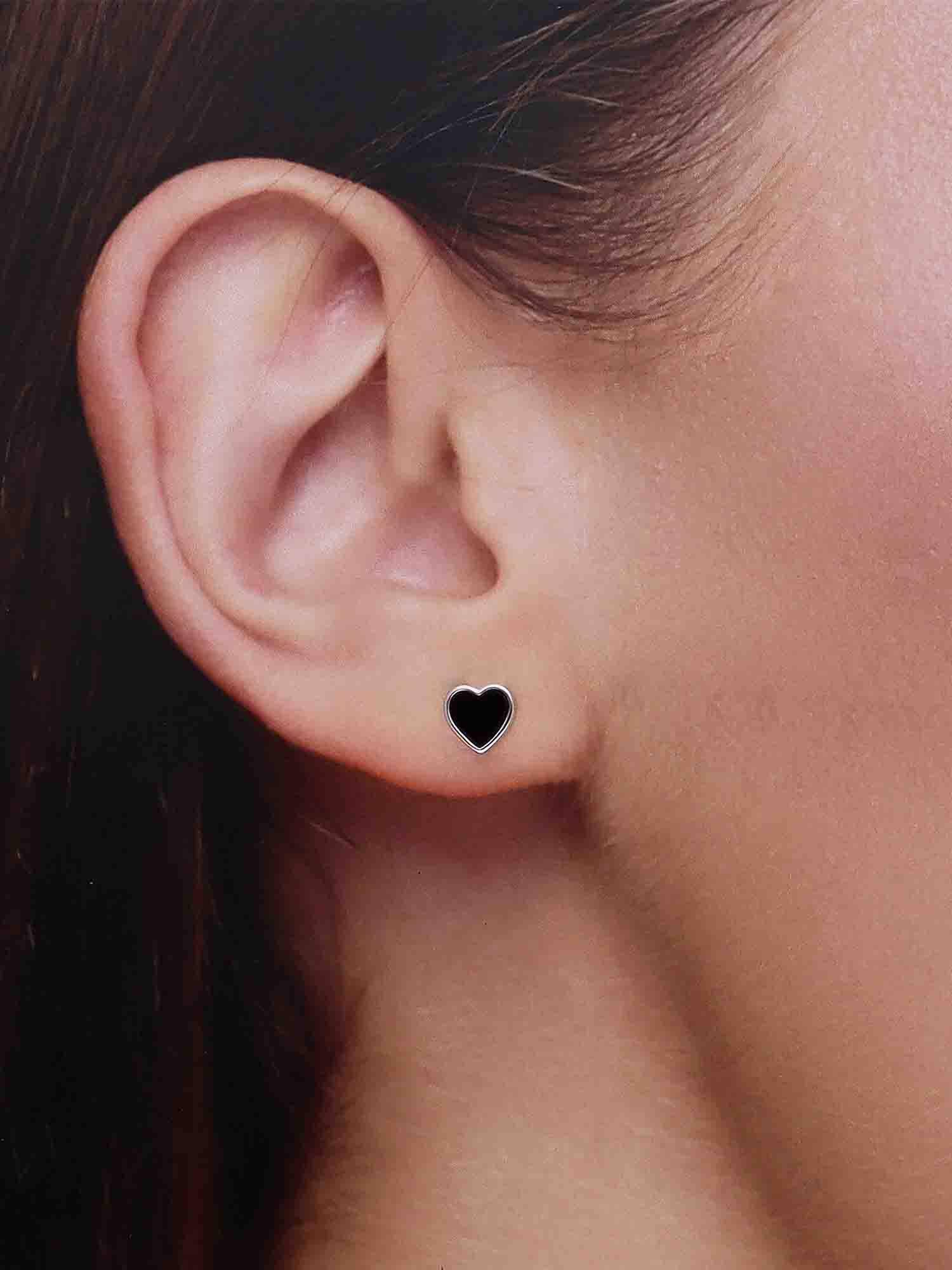 Kai Jewel 925 Sterling Silver Enamel Heart-Shaped Stud Earrings