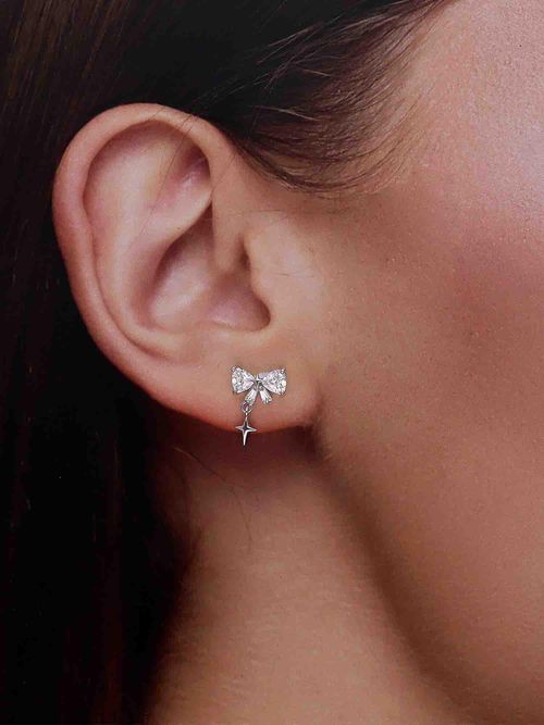 Kai Jewel 925 Sterling Silver Dainty Bow and Star Drop Earrings