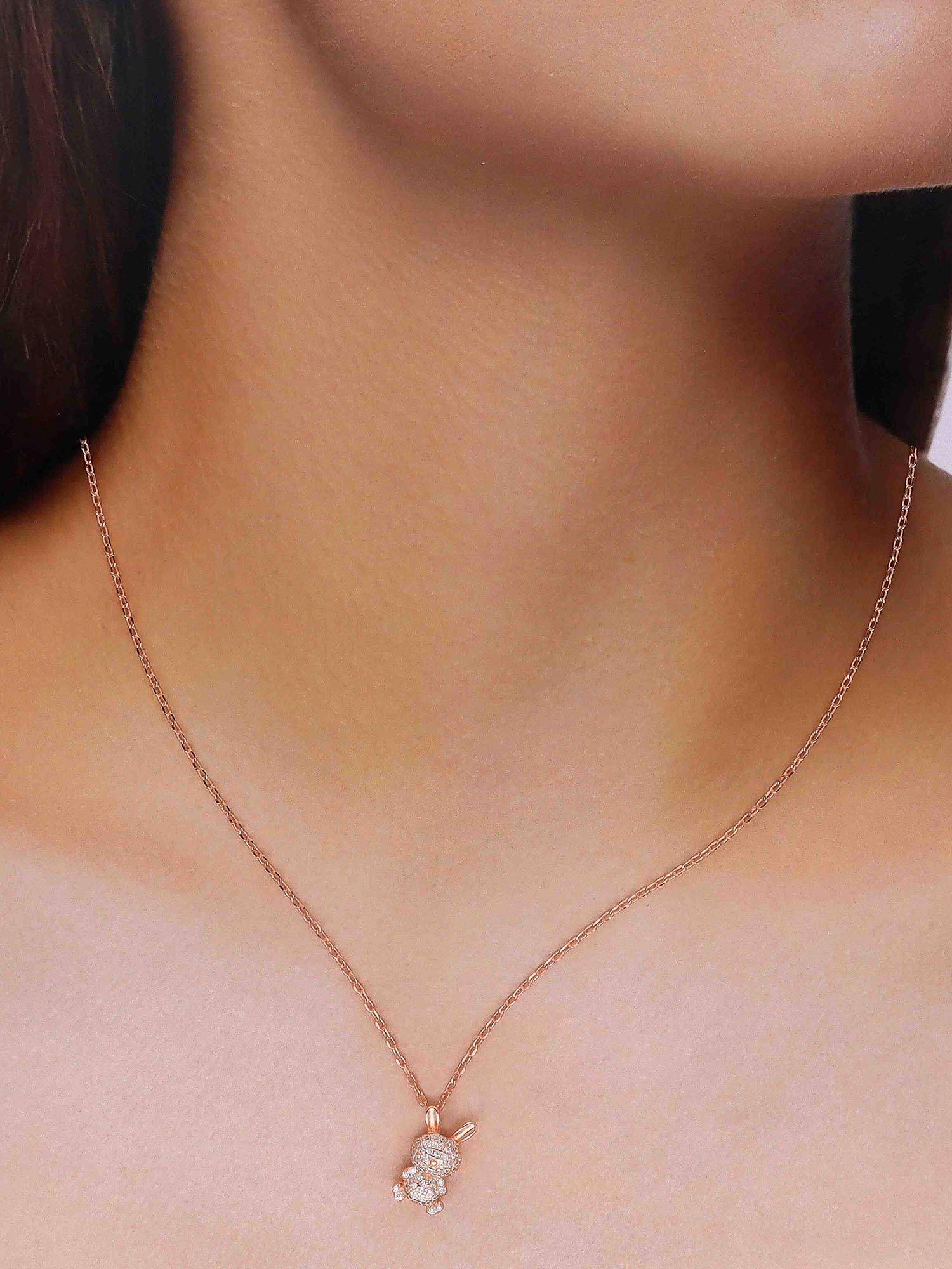 Kai Jewel 925 Silver Rose Gold Plated Sparkling Bunny Pendant Necklace