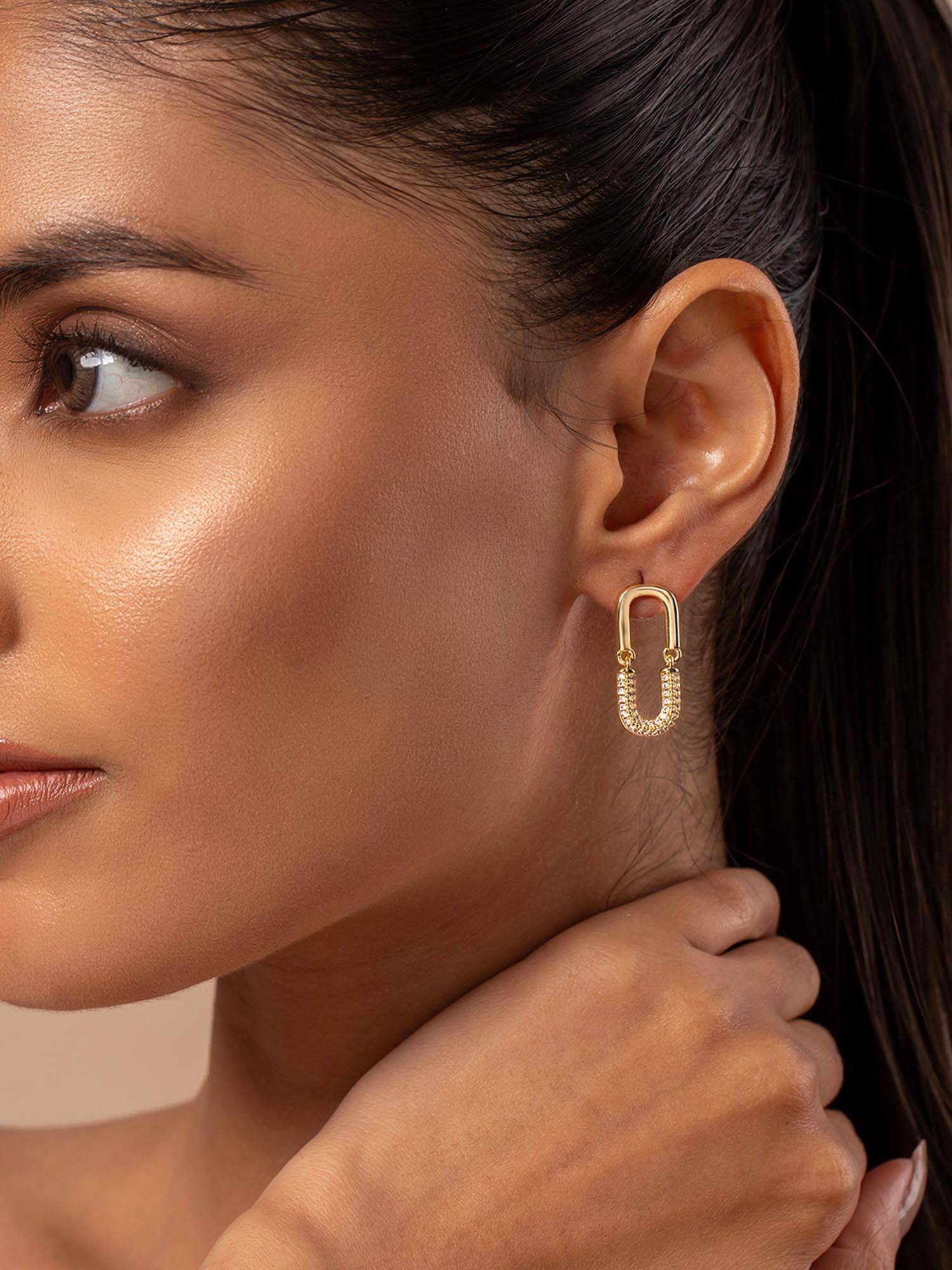 Voylla Korean Bling Golden Loop Drop Earrings