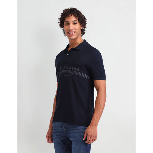 Buy Polo Denim Men Navy Blue Solid Polo T-Shirt Online