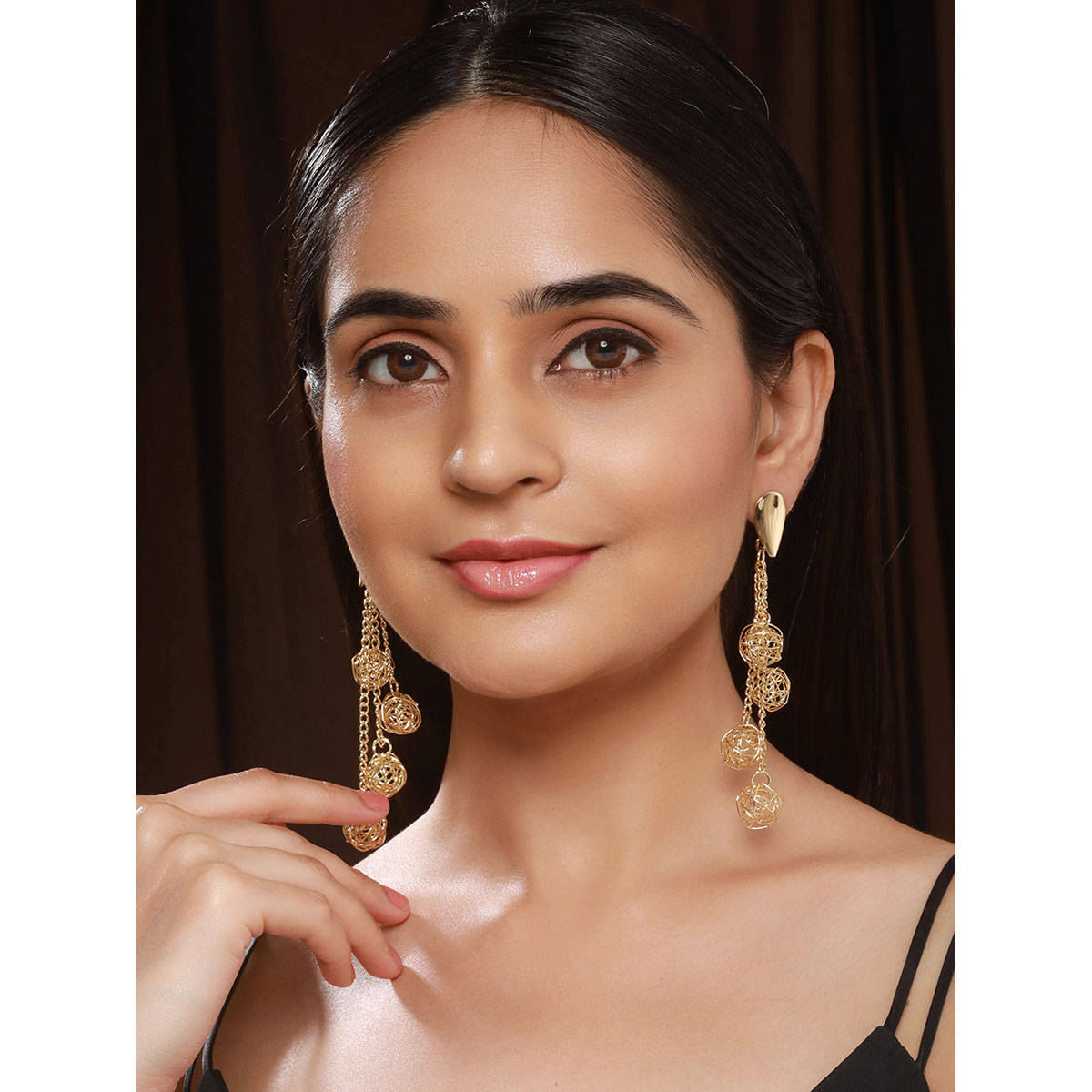 Saraf RS Jewellery Anti-Tarnish Gold Plated Mesh Ball Drop Dangler Earring