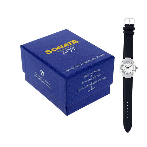 Buy Sonata Act Safety Watch with White Dial Leather Strap Online - Technical View