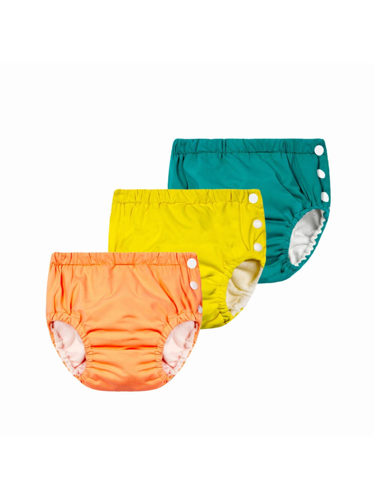 Chinmay Kids Teal,Yellow & Orange Reusable Swimwear Diaper Pants for Unisex (Set of 3)