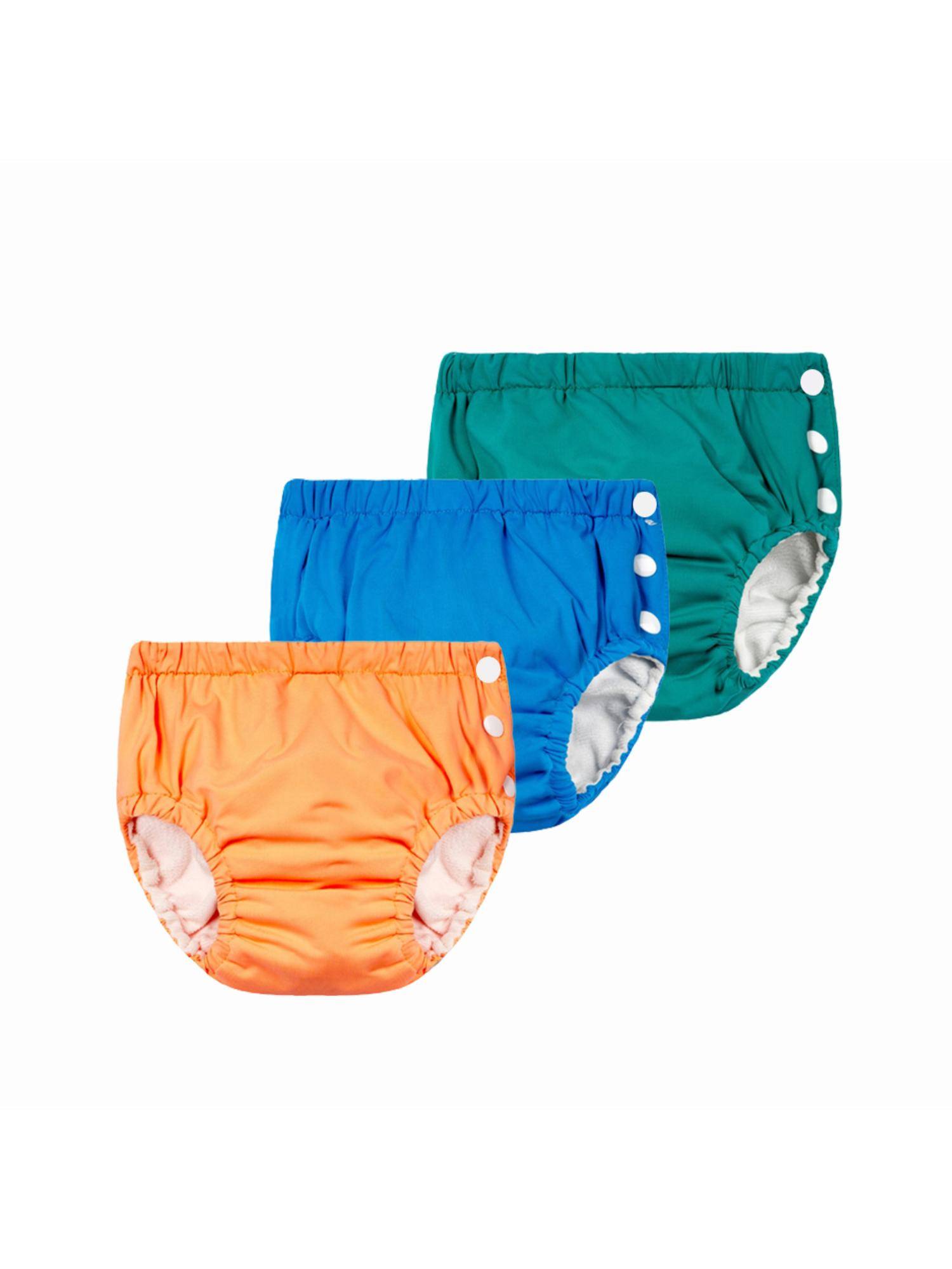 Chinmay Kids Teal, Blue & Orange Reusable Swimwear Diaper Pants for Unisex (Set of 3)