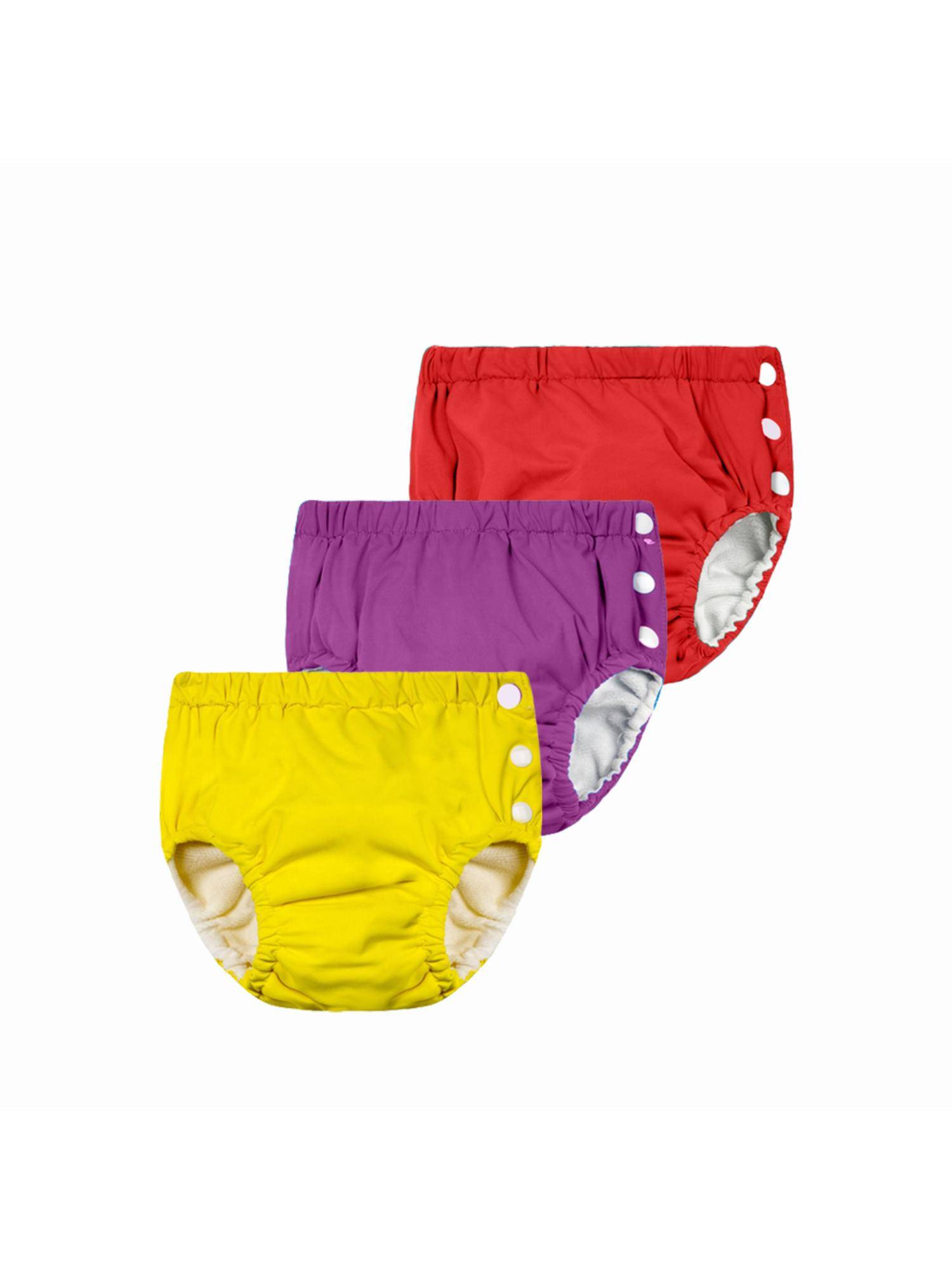 Chinmay Kids Red, Purple & Yellow Reusable Swimwear Diaper Pants for Unisex (Set of 3)