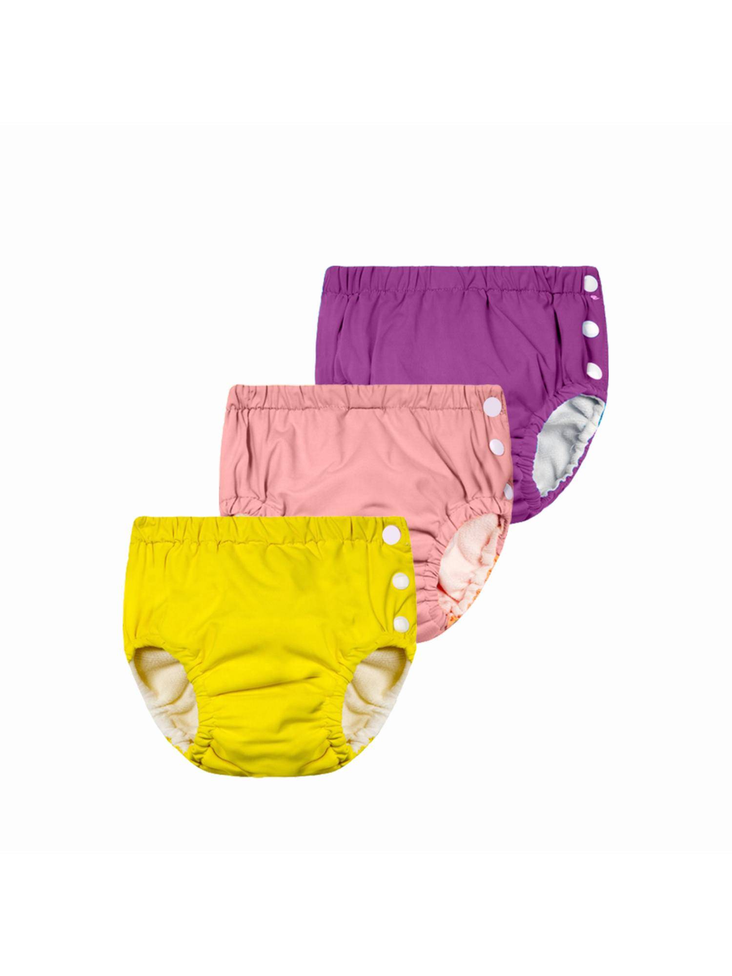 Chinmay Kids Purple, Pink & Yellow Reusable Swimwear Diaper Pants for Unisex (Set of 3)