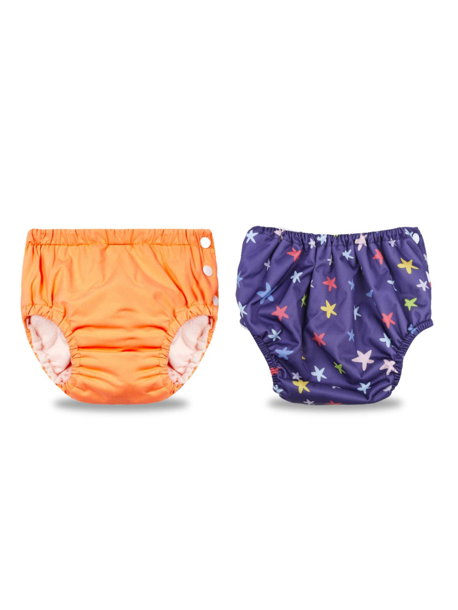 Chinmay Kids Orange-Blue Reusable Swimwear Diaper for Unisex (Set of 2)
