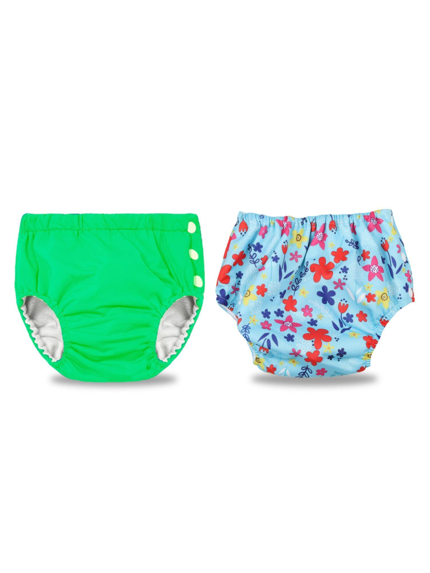 Chinmay Kids Green-Blue Reusable Swimwear Diaper for Unisex (Set of 2)