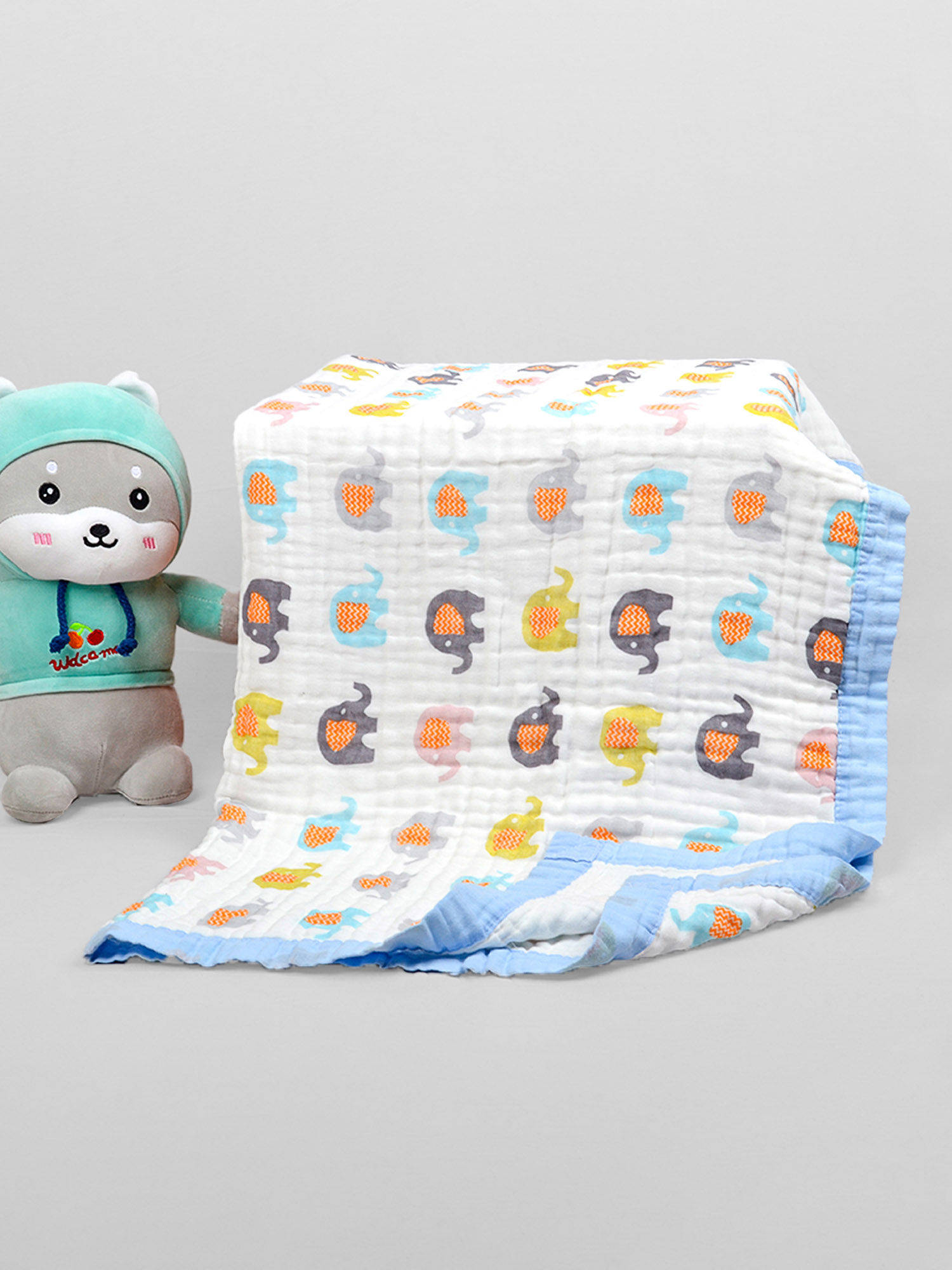 Moms Home Super Soft Absorbent Muslin 6 Layer Wash Towel - 0-36 Months - Elephant